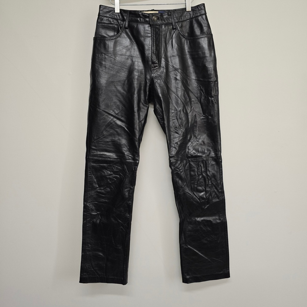 Vintage Gap Genuine Leather‎ Pants Womens 8 Black Straight Leg Grunge Retro Y2K
